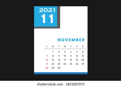 November calendar template with black background colors