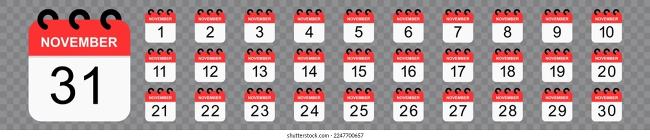 Calendario de noviembre. Icono plano del vector