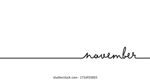 November - continuous one black line with word. Minimalistic drawing of phrase illustration