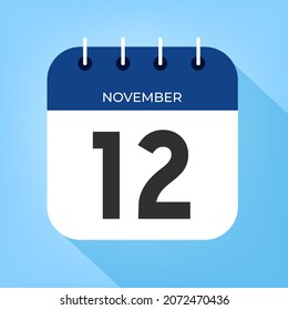 November day 12. Number twelve on a white paper with dark blue color border on a clear blue background vector.