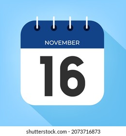 November day 16. Number sixteen on a white paper with dark blue color border on a clear blue background vector.