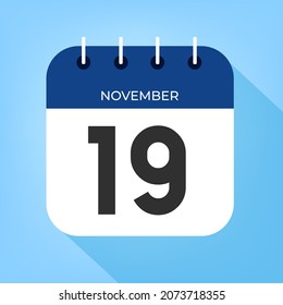 November day 19. Number nineteen on a white paper with dark blue color border on a clear blue background vector.
