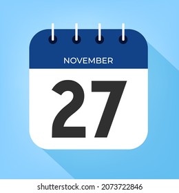 November day 27. Number twenty-seven on a white paper with dark blue color border on a clear blue background vector.
