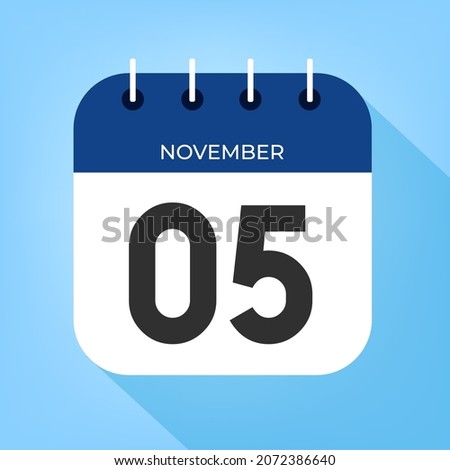 November day 5. Number five on a white paper with dark blue color border on a clear blue background vector.