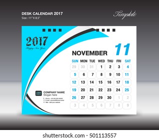 NOVEMBER Desk Calendar 2017 Design Template, Blue calendar 2017 template