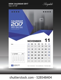 November Desk calendar 2017 year Size 6x8 inch vertical, business flyer vecter, blue background