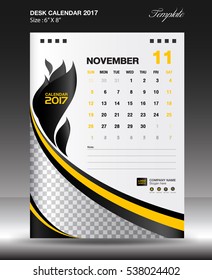 NOVEMBER Desk calendar 2017 year Size 6x8 inch vertical, Business brochure flyer template, Blue background