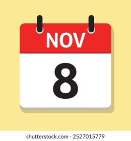 Octavo de noviembre. 8 de noviembre. Calendario diario en Vector de diseño plano. Ilustración del día. Concepto de tiempo. Icono de fecha. Mes.