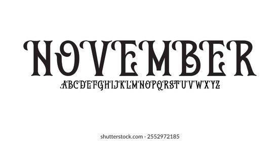 November, Elegant alphabet letters font logo. Typography luxury classic lettering serif italic fonts decorative wedding vintage retro brand logos. vector illustration
