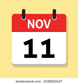 11 de noviembre. 11 de noviembre. Calendario diario en Vector de diseño plano. Ilustración del día. Concepto de tiempo. Icono de fecha. Mes.