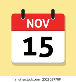 15 de noviembre. 15 de noviembre. Calendario diario en Vector de diseño plano. Ilustración del día. Icono de fecha. Mes. Concepto de tiempo.