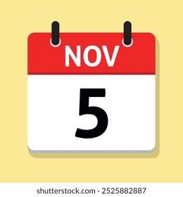 5 de noviembre. 5 de noviembre. Calendario diario en Vector de diseño plano. Ilustración del día. Concepto de tiempo. Mes. Icono de fecha.