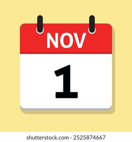 November First. Nov 1st. Daily Calendar in Flat Design Vector. Time Concept. Month. Date Icon. Day Illustration.