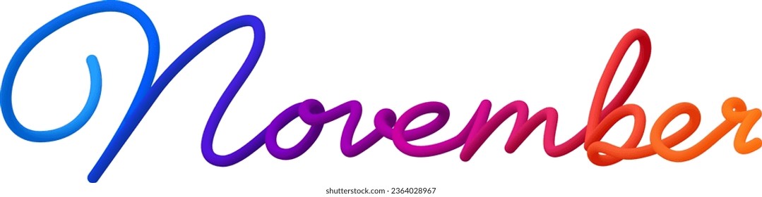 Texto fluido de noviembre con líneas curvas dinámicas hechas de círculos coloridos mezclados. Ilustración vectorial.