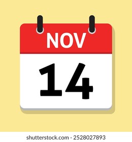 14 de noviembre. 14 de noviembre. Calendario diario en Vector de diseño plano. Ilustración del día. Icono de fecha. Mes. Concepto de tiempo.