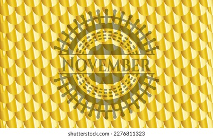 November golden badge or emblem. Scales pattern. Vector Illustration. Detailed. 