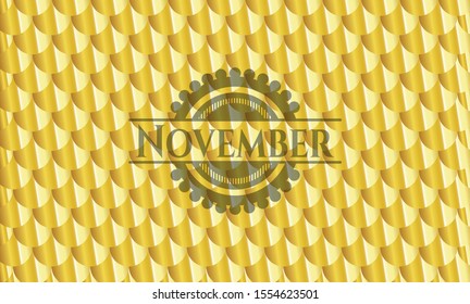 November golden emblem. Scales pattern. Vector Illustration. Detailed.