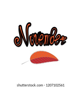 'November' hand drawn lettering.  Vector illustration