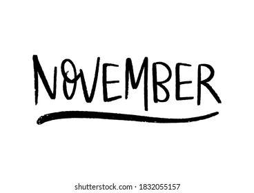 November hand lettering on white background.