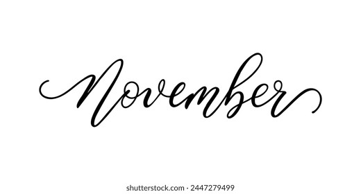 November - Handwritten inscription in calligraphic style on a white background. Vector illustration