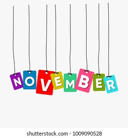 November hanging words vector, colourful words vector isolated on white background