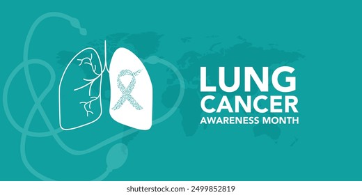 November, Lung cancer awareness month text and pink drawing line lung symbol with white ribbon around on blue background vector design
