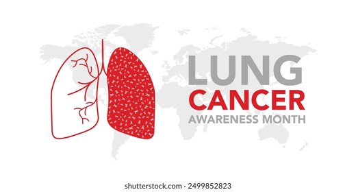 November, Lung cancer awareness month text and pink drawing line lung symbol with white ribbon around on blue background vector design