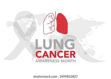 November, Lung cancer awareness month text and pink drawing line lung symbol with white ribbon around on blue background vector design