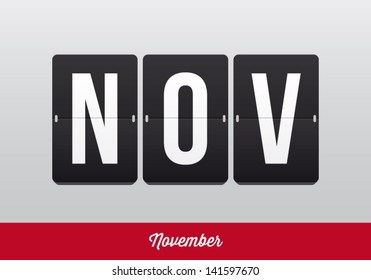 November, mechanical panel letters. Typography, font, type vector vintage retro.