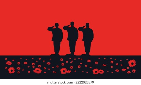 November Memorial Day Illustration Background with soldier silhouette and flower field ( Peringatan Hari Pahlawan Nasional )