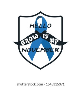 November men health awareness month blue solidarity ribbon on white background. Vector poster or banner for no shave social solidarity November event against man prostate cancer campaign