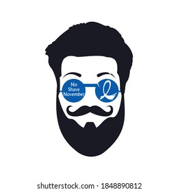 November men health awareness month blue solidarity ribbon on white background. Vector poster or banner for no shave social solidarity November event against man prostate cancer campaign.