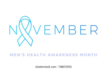 November men health awareness month blue solidarity ribbon on white background. Vector poster or banner for no shave social solidarity November event against man prostate cancer campaign
