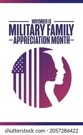 November Is Military Family Appreciation Month. Holiday Concept. Template For Background, Banner, Card, Poster With Text Inscription. Vector EPS10 Illustration