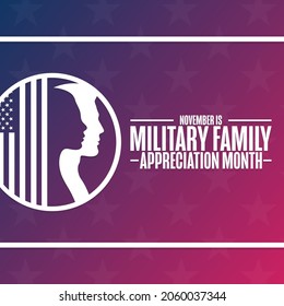 November is Military Family Appreciation Month. Holiday concept. Template for background, banner, card, poster with text inscription. Vector EPS10 illustration