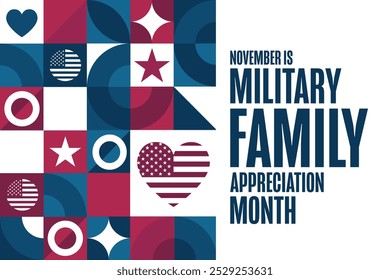 November is Military Family Appreciation Month. Holiday concept. Template for background, banner, card, poster with text. Vector EPS10 illustration