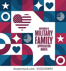 November is Military Family Appreciation Month. Holiday concept. Template for background, banner, card, poster with text. Vector EPS10 illustration