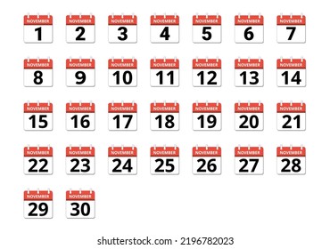 November month calendar set, concept of schedule, business and tasks

