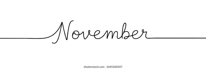 November Monat durchgehende einzeilige Zeichnung mit Wort. Minimalistische Zeichnung der Phrasendarstellung.
