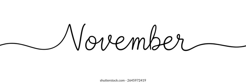 November month continuous one line drawing with word. Minimalistic drawing of phrase illustration.