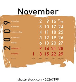 November month from grunge Calendar 2009 year. (See similar vectors in my profile)