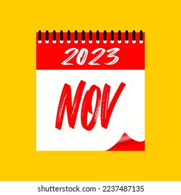 November month icon 2023. Months of the year. Vector illustration sign label. Work Business Schedule Agenda Symbol, event schedule date. 