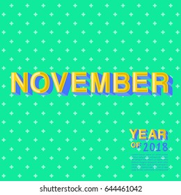 November : Month Name with colorful elements : Vector Illustration