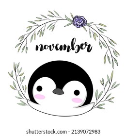 November mouth  penguin doodle vector