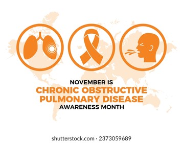 November is National Chronic Obstructive Pulmonary Disease Awareness Month vector illustration. COPD awareness month poster. Orange awareness ribbon and human lungs icon set vector. Important day