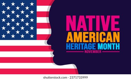 November is Native american heritage month colorful background template with USA flag. American Indian culture Celebrate annual in United States. use to banner, placard, card, poster design template.