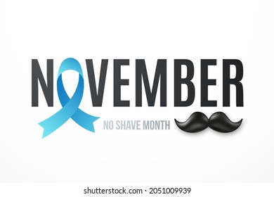 November No Shave Month banner. Blue ribbon and black mustache.
Raise awareness of men's health issues. Stock vector illustration.