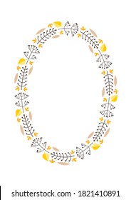 November oval frame. Autumn wreath with autumn leaves and plants isolated on a white background. Can be used as 
Thanksgiving Day invitation, autumn greeting card or gift tag. Vector 8 EPS.