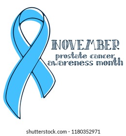 November Prostate Cancer Awareness Month, Vector Illustration With Blue Ribbon.