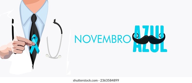 Noviembre Mes de Concienciación sobre el Cáncer de Próstata, con cinta azul con bigote para apoyar a personas vivas y enfermas.